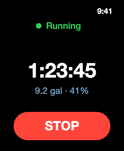 Apple Watch showing a running engine timer